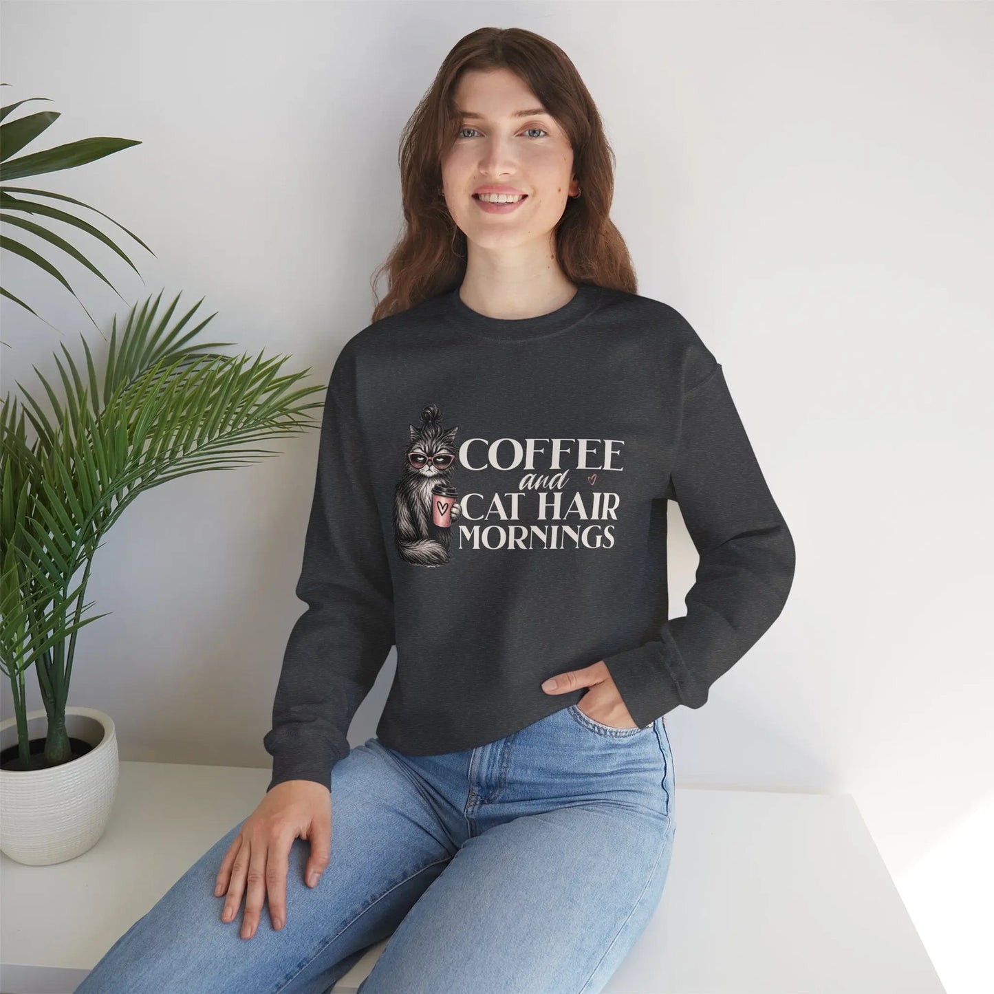 Coffee & Cat Hair Mornings Sweatshirt Printify