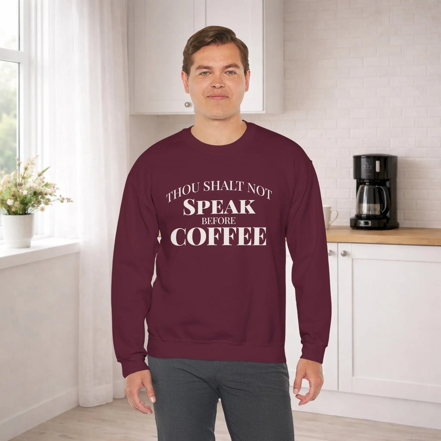Speak Before Coffee Sweatshirt Printify