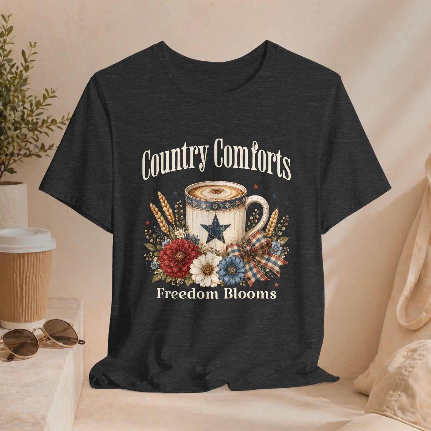 Country Comforts Tee – "Freedom Blooms" Floral Mug Graphic Printify