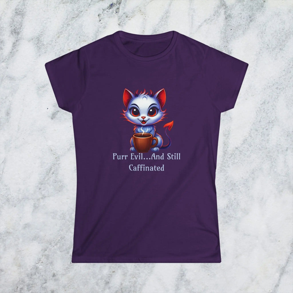 Purr Evil T-Shirt - “Purr Evil and Still Caffeinated” Printify