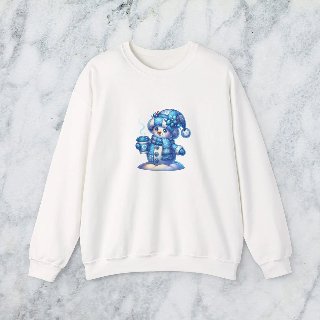 Snowman Coffee Faux Patchwork Sweatshirt — Cute Winter Crewneck Printify