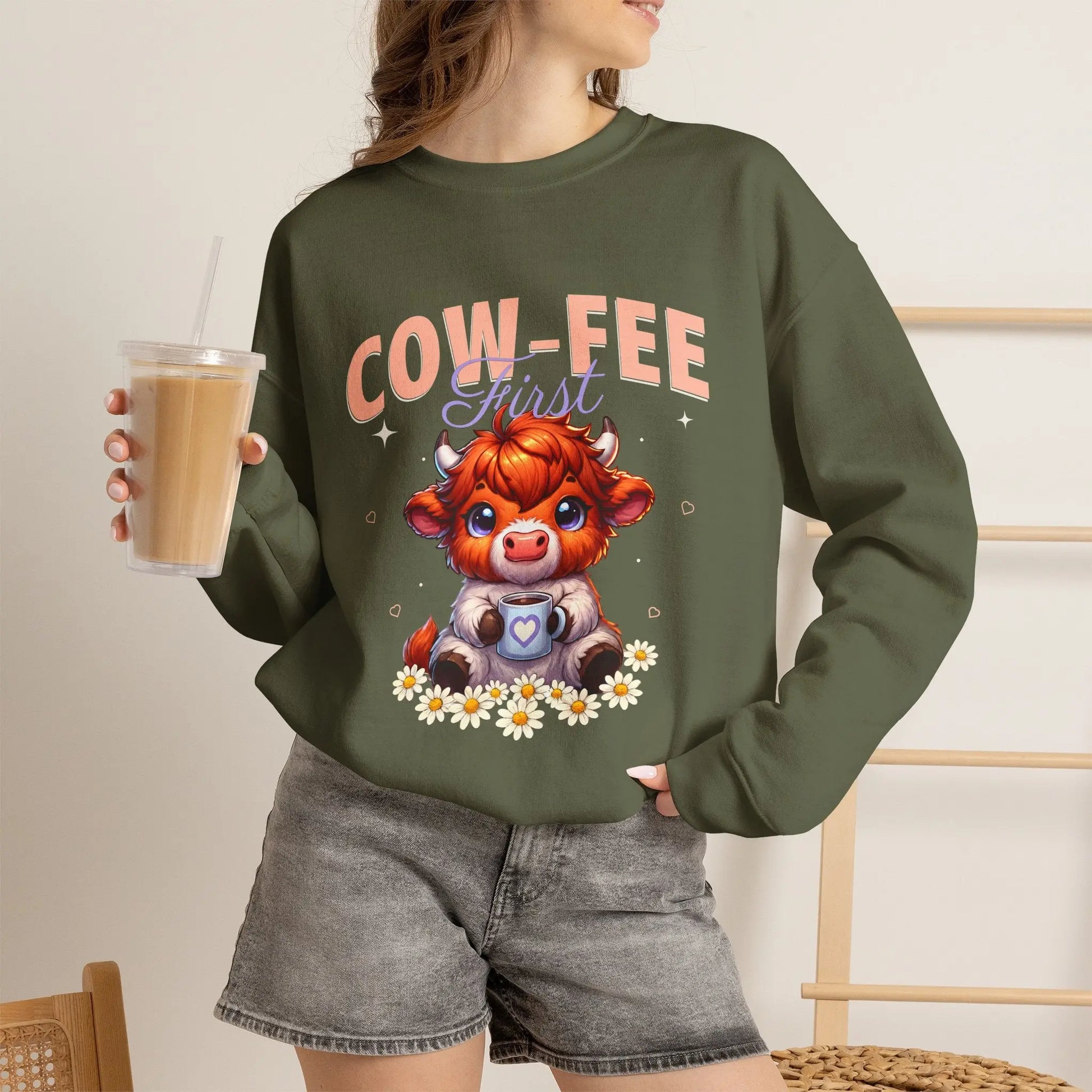 Cow-Fee First Sweatshirt Printify