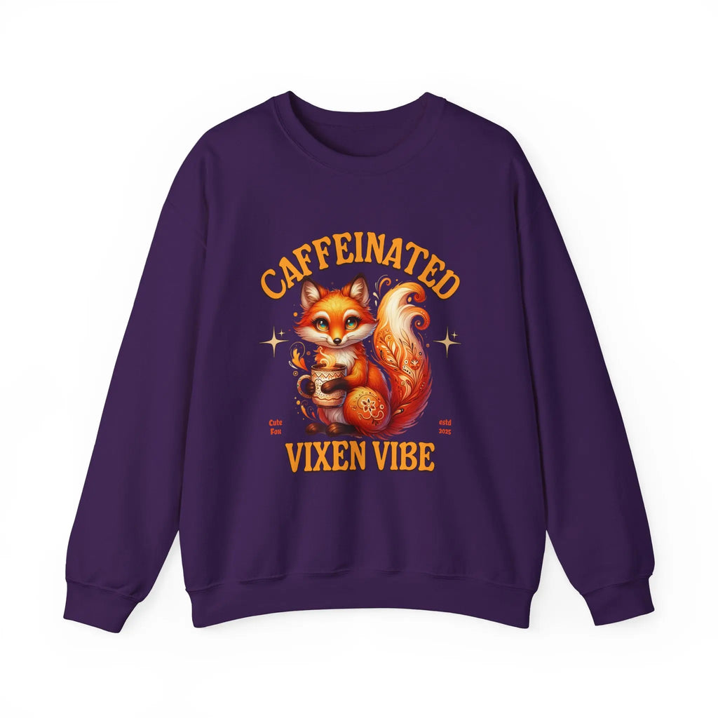Caffeinated Vixen Vibe Sweatshirt, Cozy Unisex Crewneck for Coffee Lovers, Gift for Birthdays, Fall Fashion, Cute Animal Sweater Printify