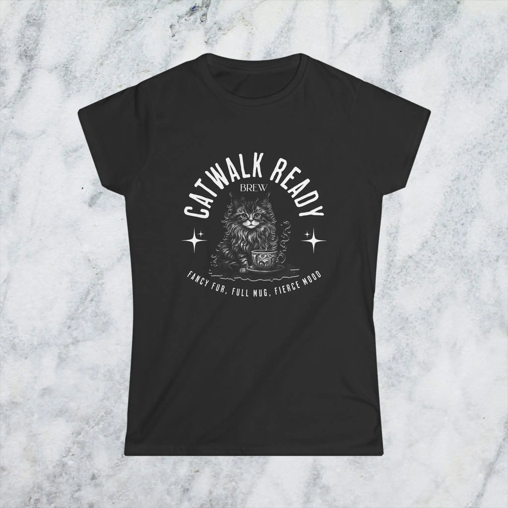 Catwalk Ready Shirt -  Fancy Fur, Full Mug, Fierce Mood Classy Coffee Cat Tee Printify