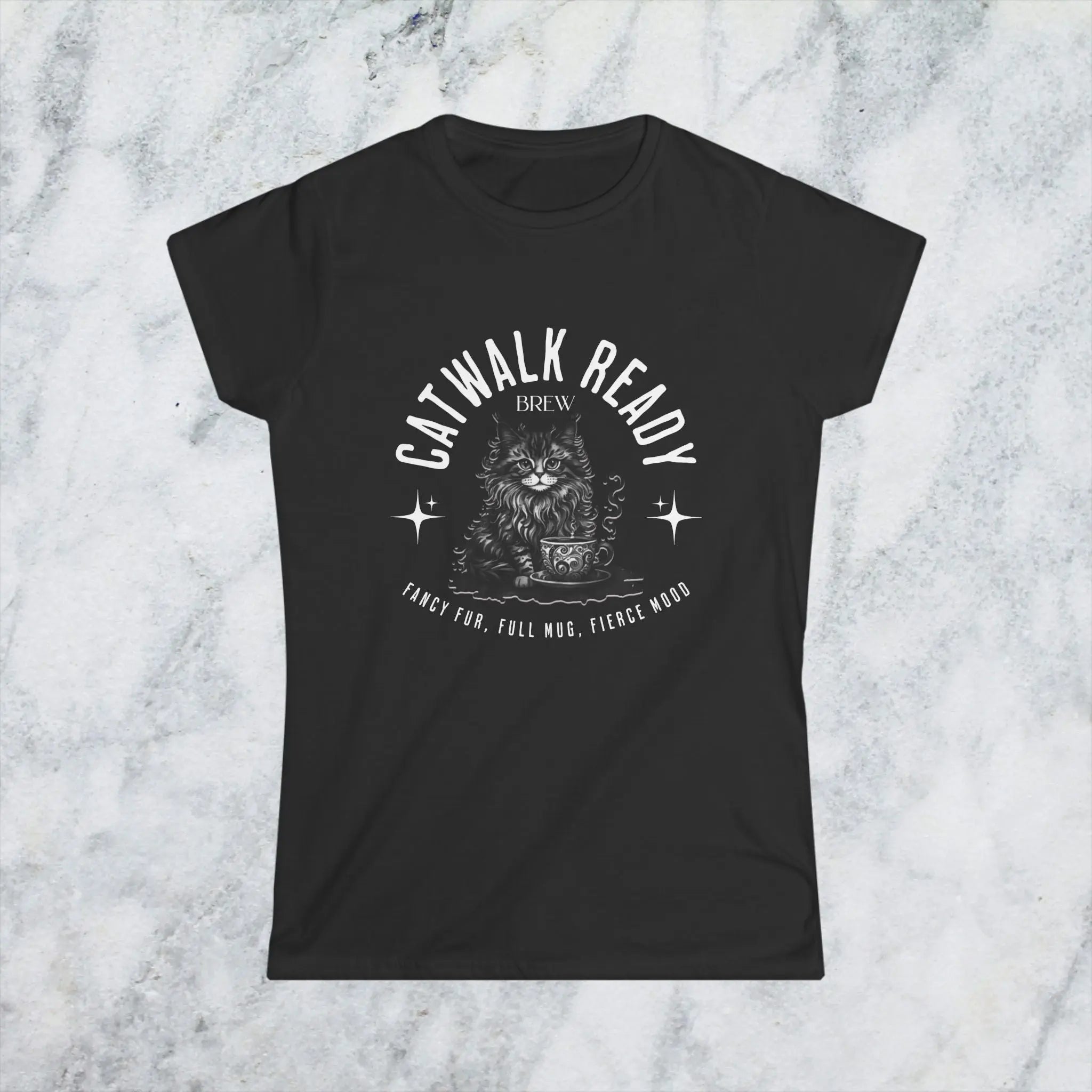 Catwalk Ready Shirt -  Fancy Fur, Full Mug, Fierce Mood Classy Coffee Cat Tee Printify