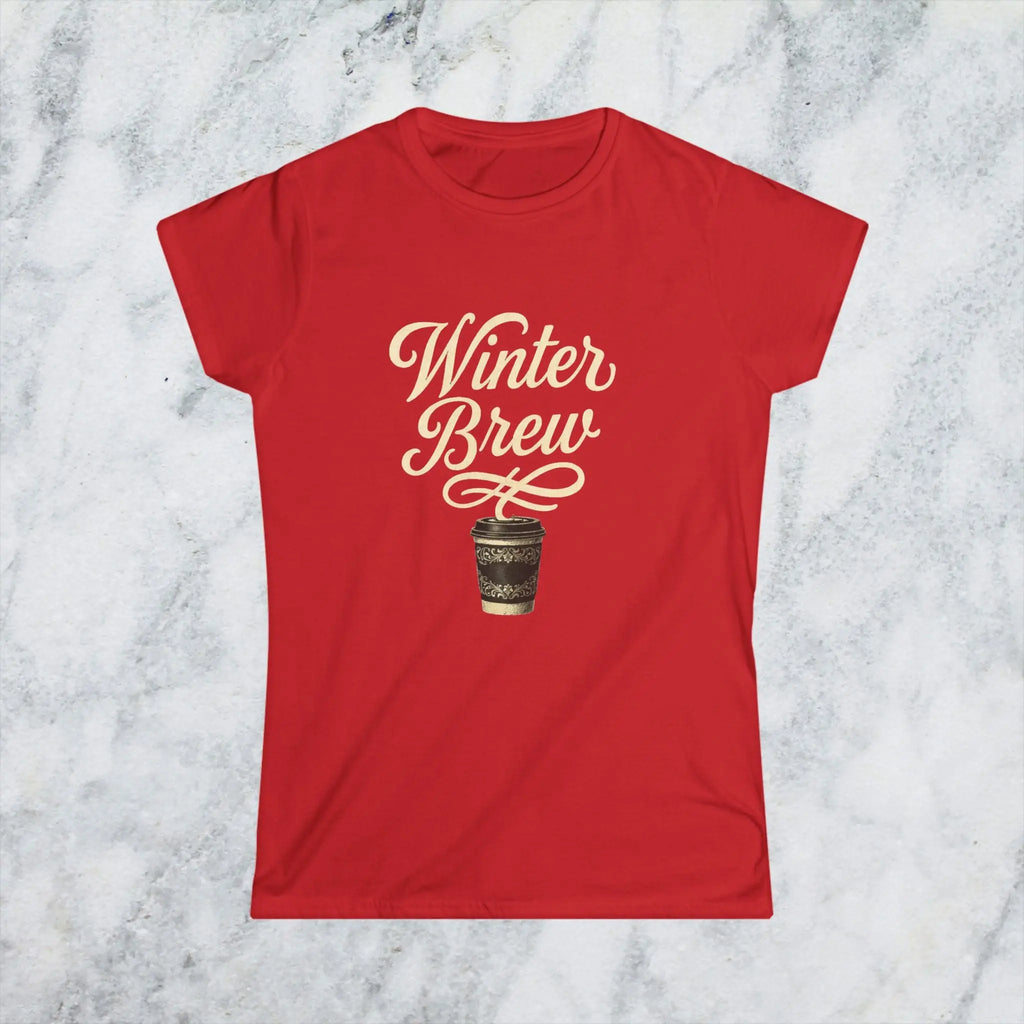 Winter Brew Tee — Women’s Coffee Shirt with Vintage Holiday Coffee Cup - Boldly Bitter Company