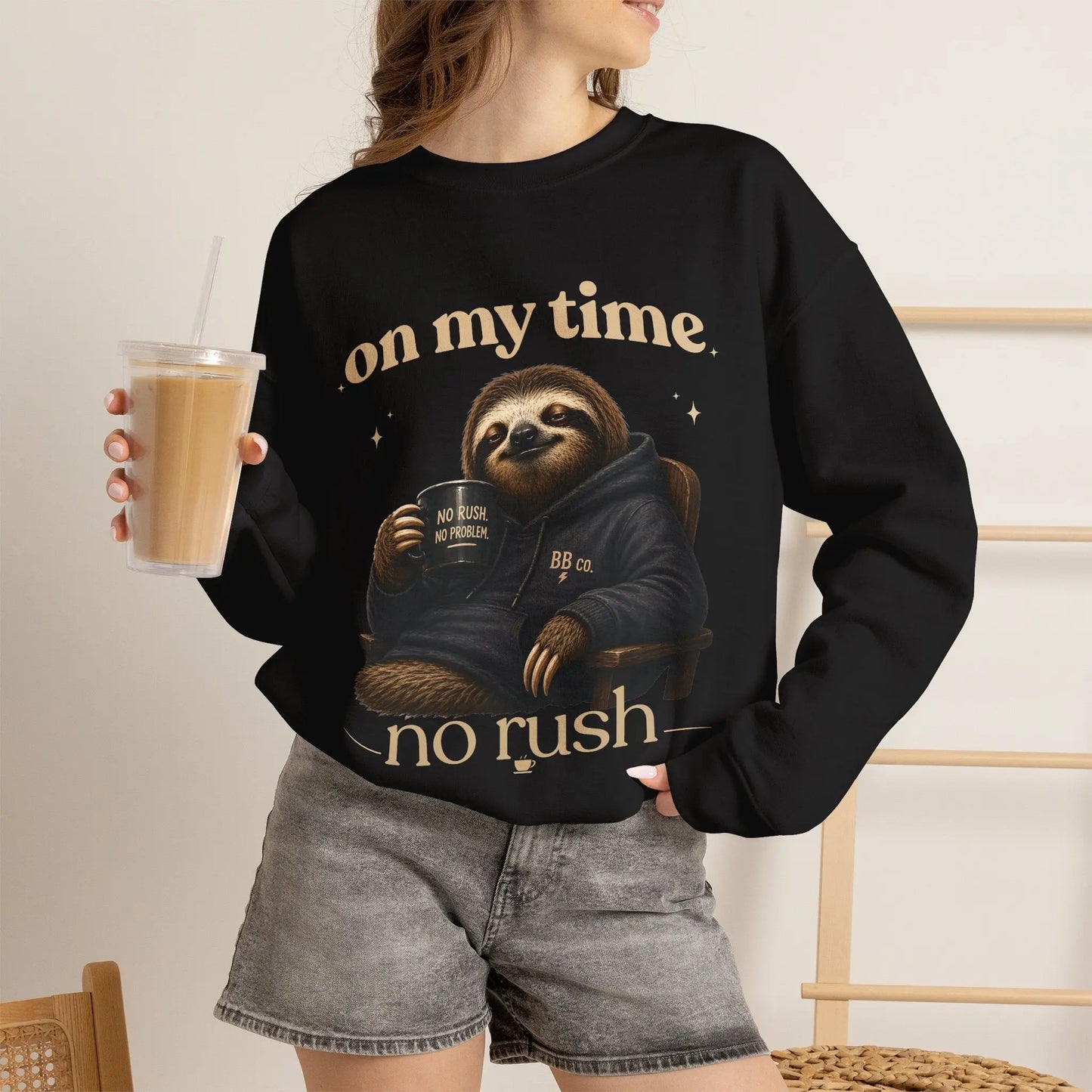 On My Time Sloth Sweatshirt Printify