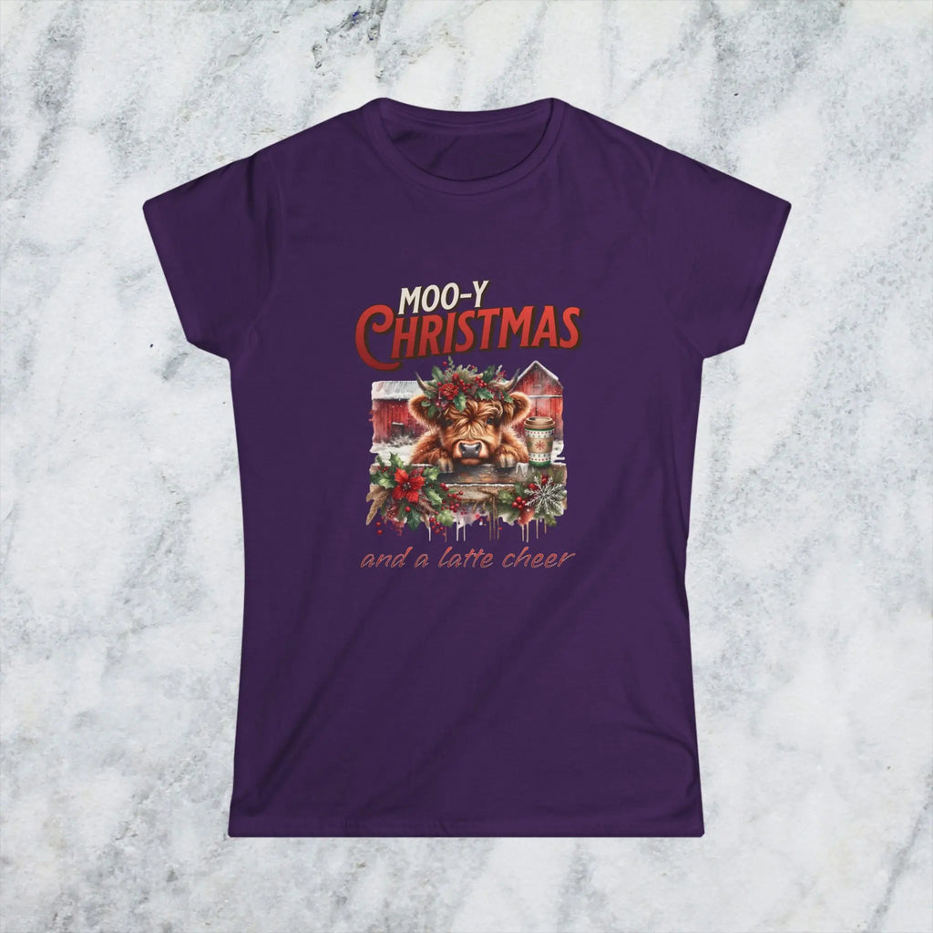 Mooy Christmas Tee - Cute Christmas Cow Latte Cheer Woman's T-Shirt Printify