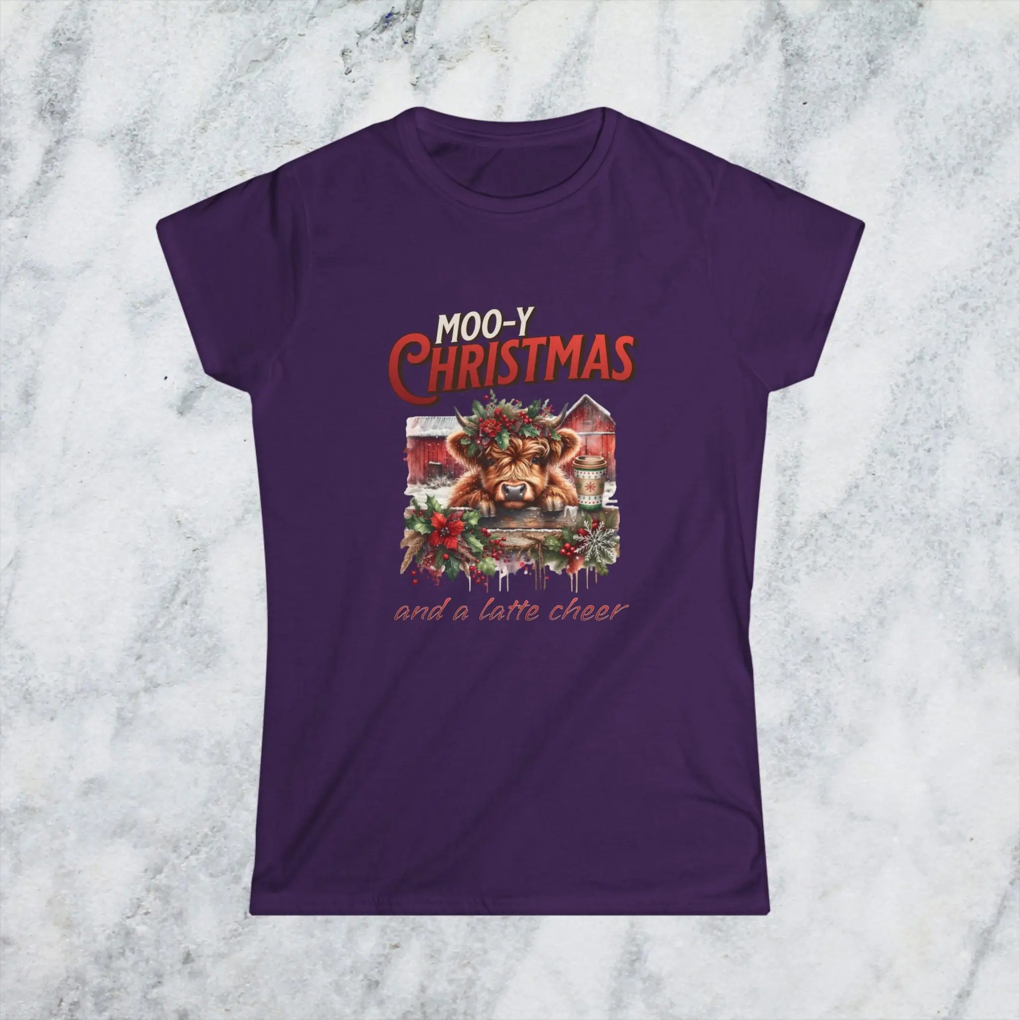 Mooy Christmas Tee - Cute Christmas Cow Latte Cheer Woman's T-Shirt Printify
