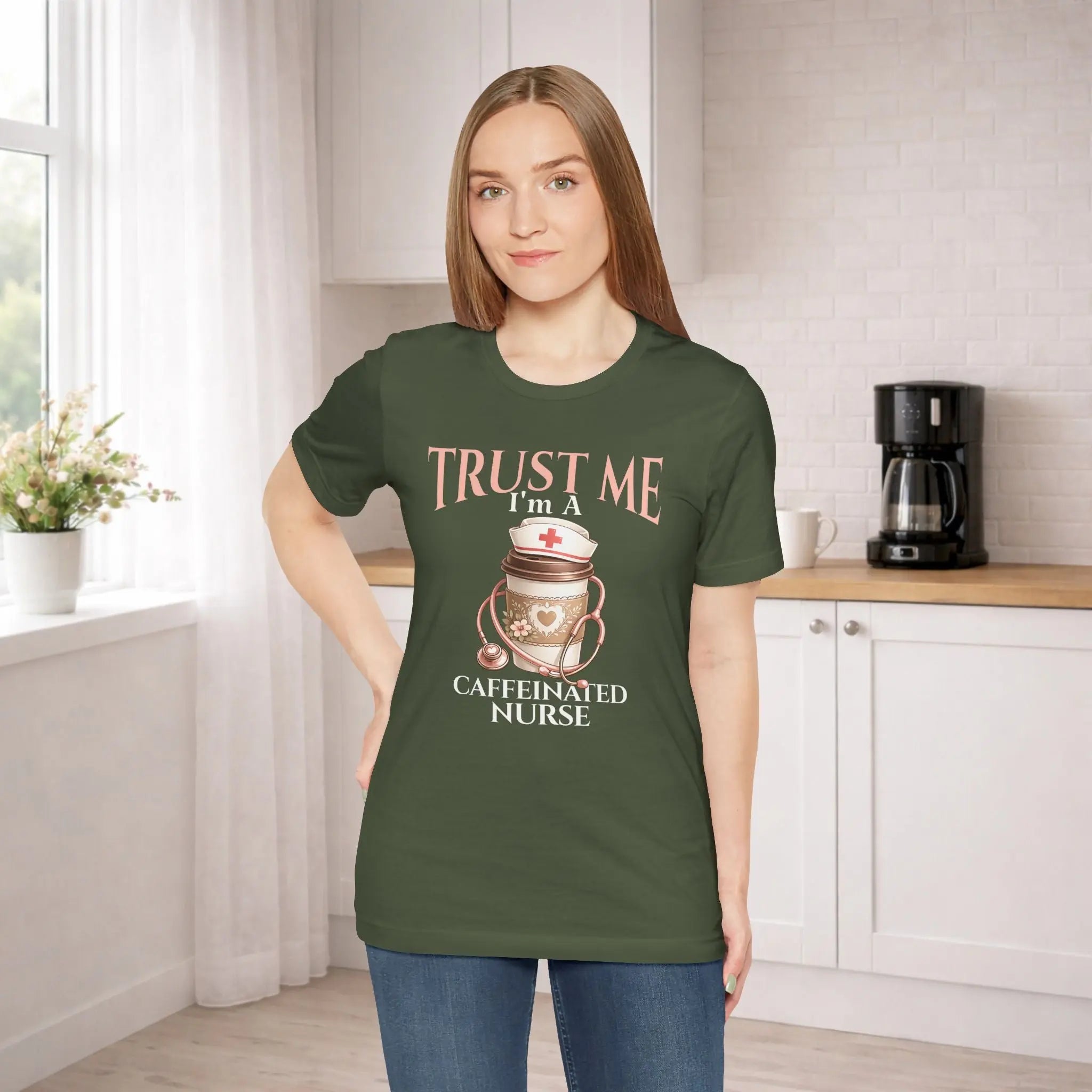 Caffeinated Nurse T‑Shirt — "Trust Me I'm a Caffeinated Nurse" Coffee & Stethoscope Tee - Boldly Bitter Company