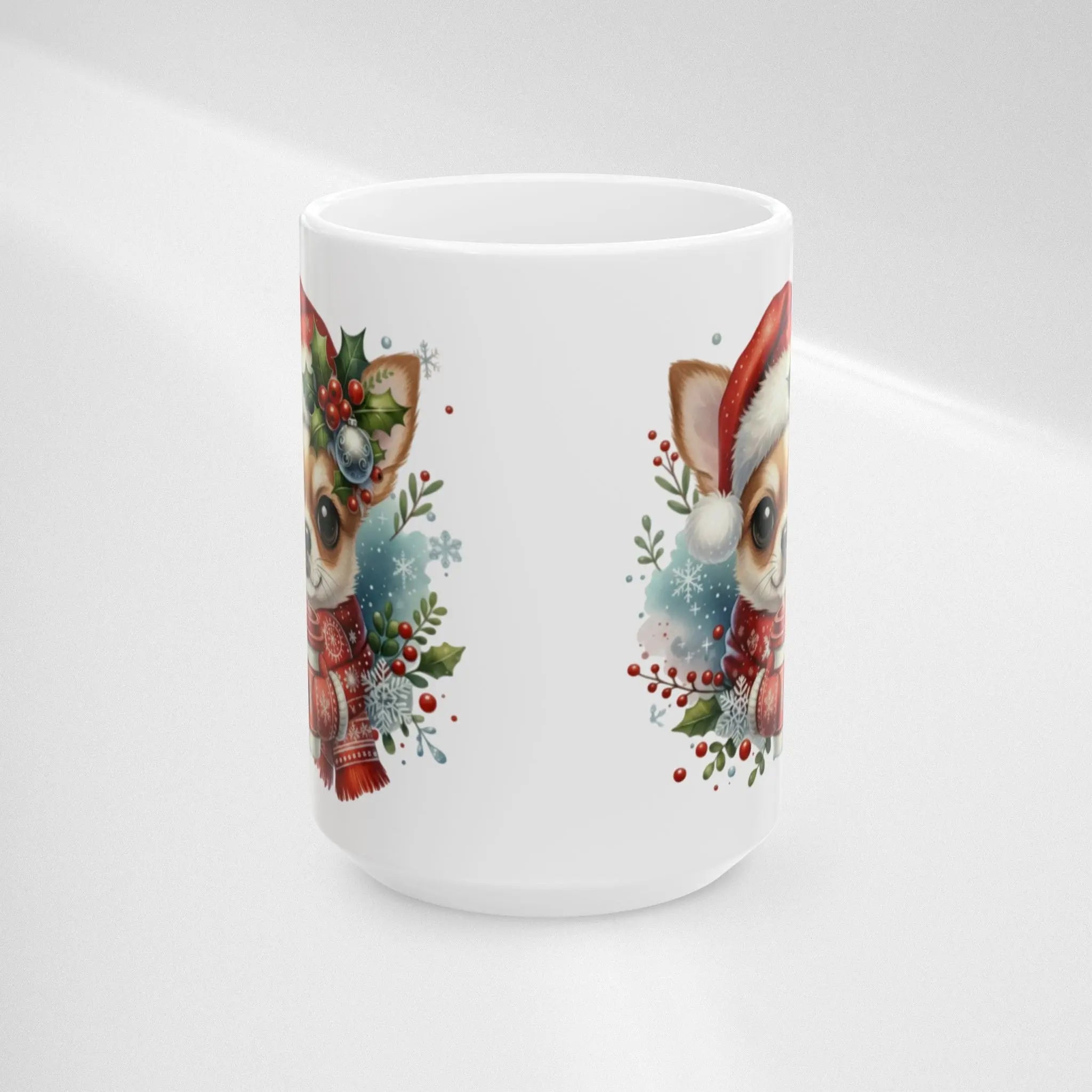 Christmas Chihuahua Mug — Chihuahua in Santa Hat Coffee Mug (15oz) Printify