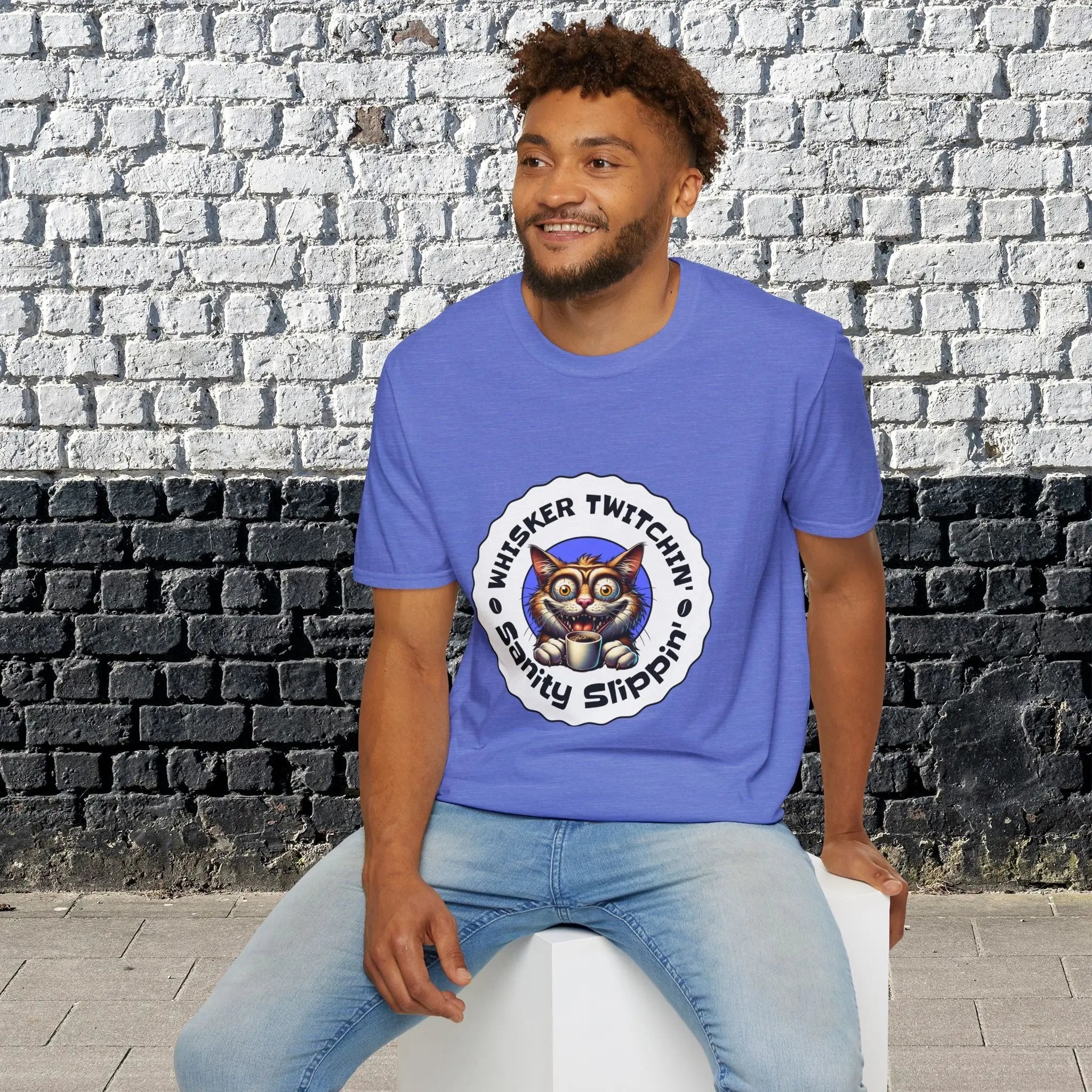 Whisker Twitchin’ Sanity Slippin’ T-Shirt – Funny Crazy Cat Coffee Lover Tee for Men and Women, Caffeine Addict Humor Gift Shirt Printify