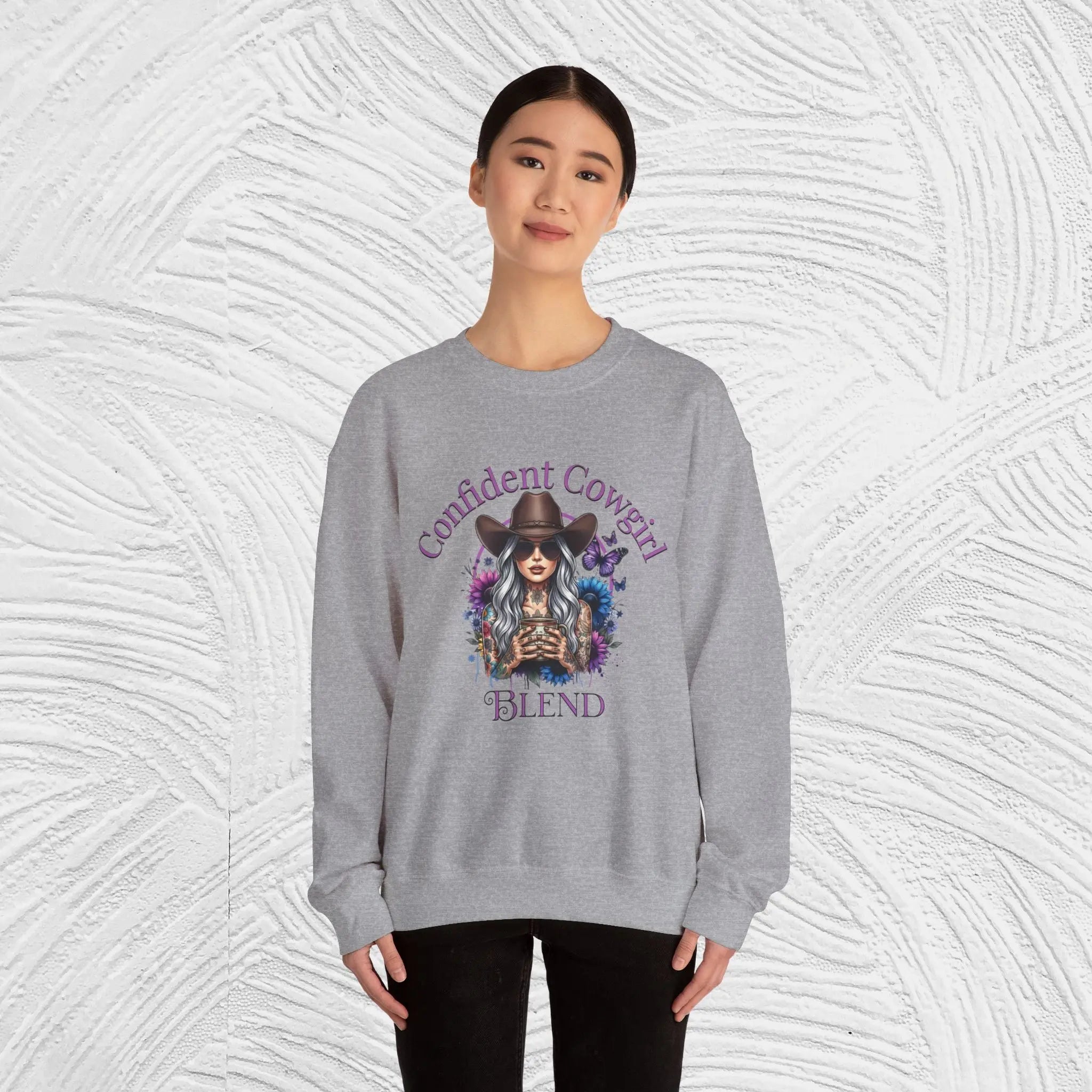 Confident Cowgirl Sweatshirt — Floral Western Coffee Blend Graphic Shirt Printify