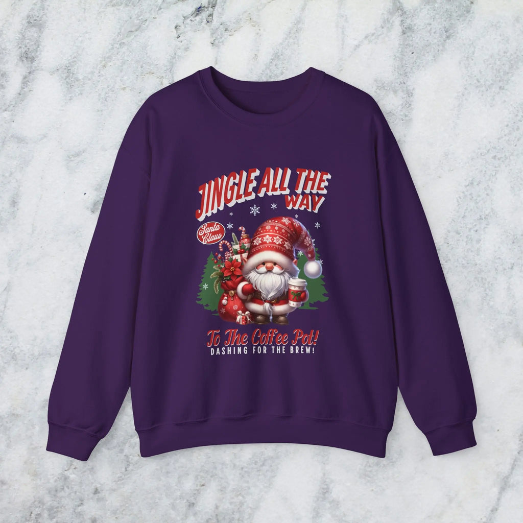 Jingle All the Way Sweatshirt - Cute Santa Holding Coffee and Toys Printify