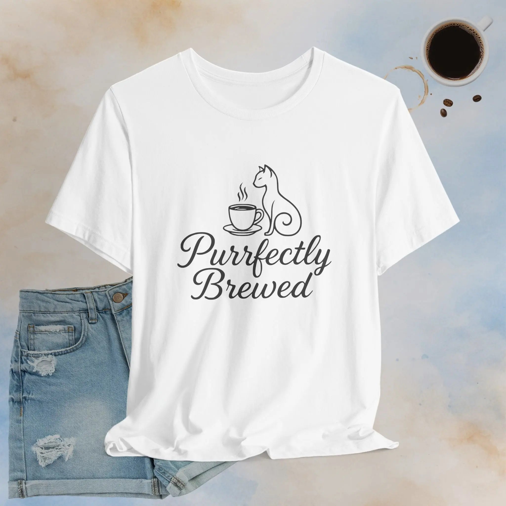 Purrfectly Brewed Cat Coffee Tee Printify