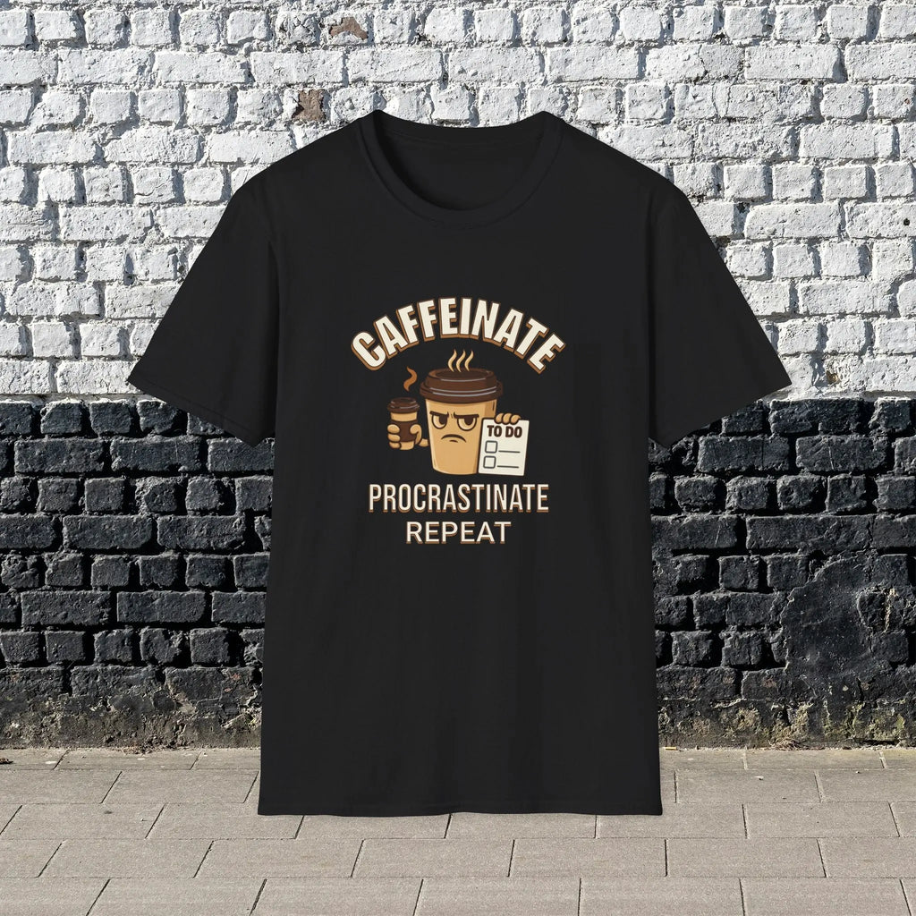 Caffeinate Procrastinate Repeat T-Shirt — Funny Coffee Lover Tee Printify