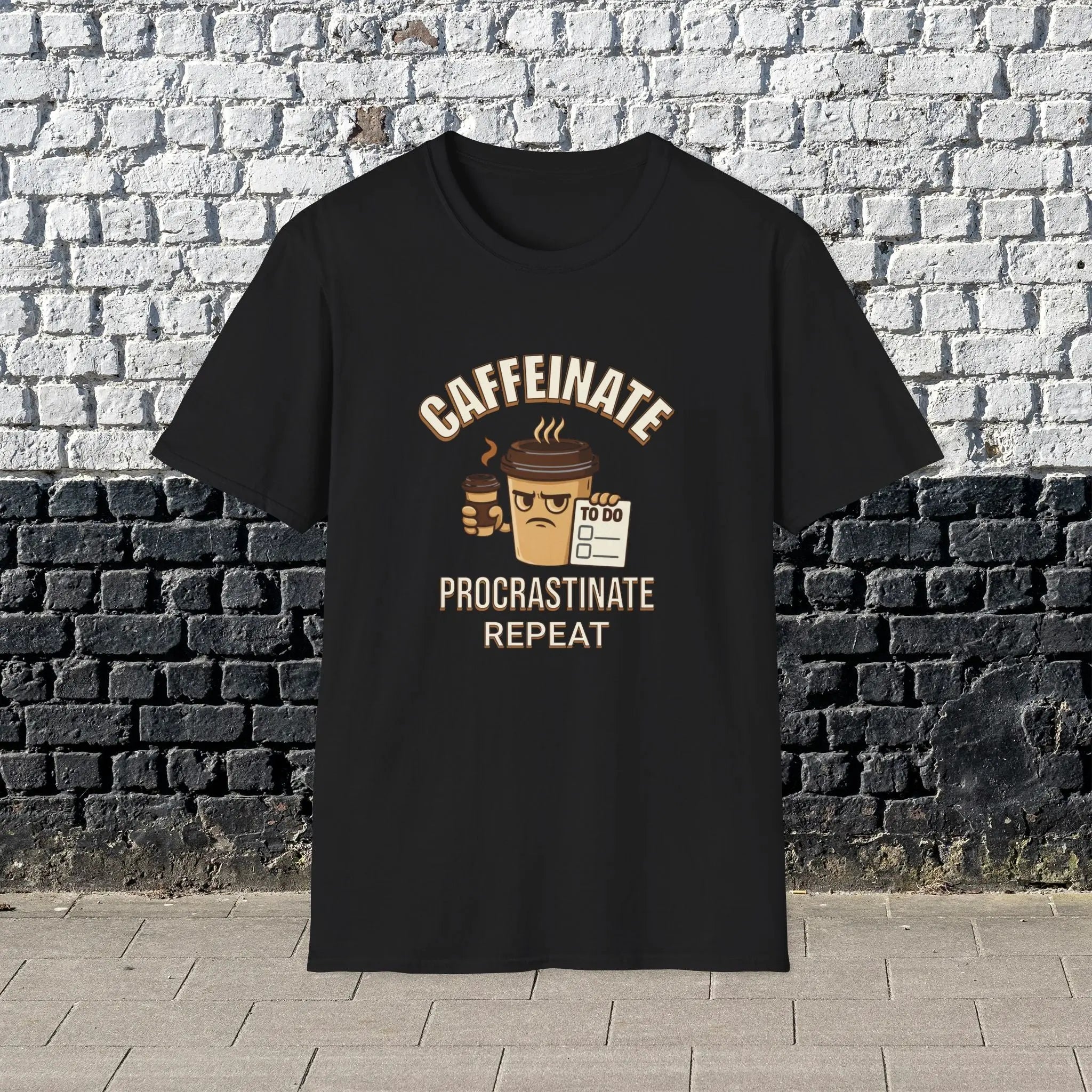 Caffeinate Procrastinate Repeat T-Shirt — Funny Coffee Lover Tee Printify