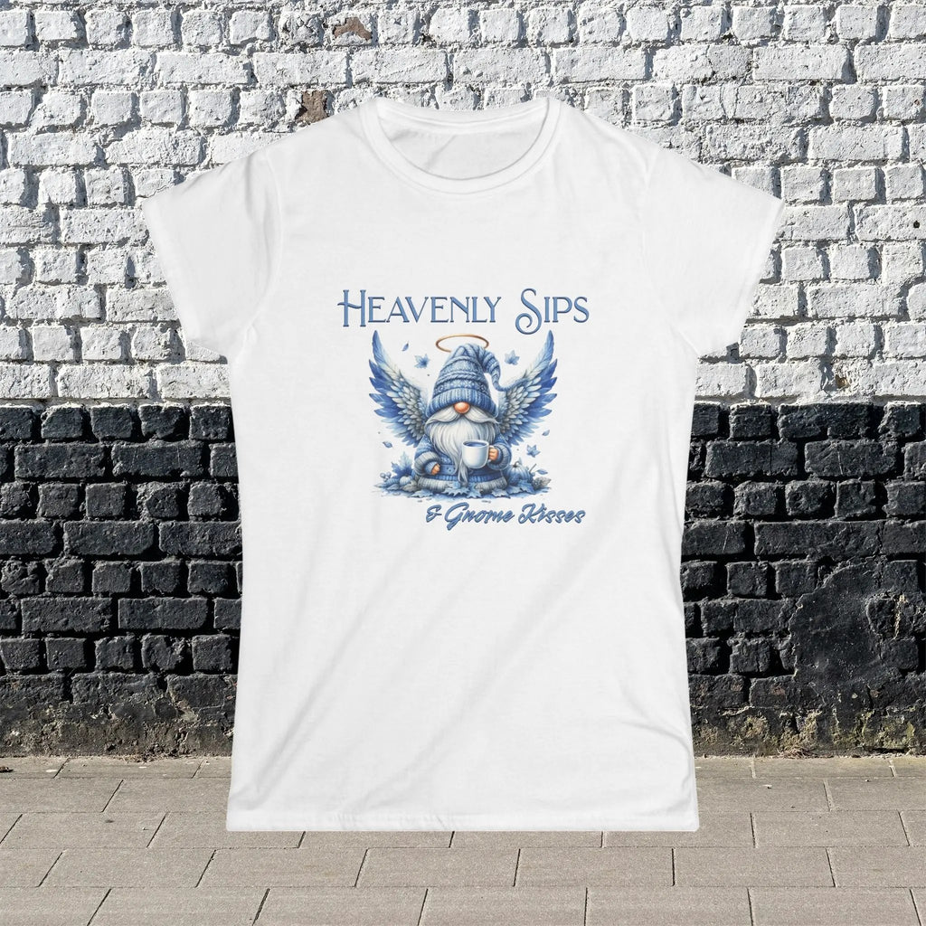 Heavenly Sips Tee, Cute Women's T-Shirt with gnome kisses, Funny Coffee Lovers Gift, Casual Everyday Wear, Cozy Winter Style, Birthday Present - Boldly Bitter Company