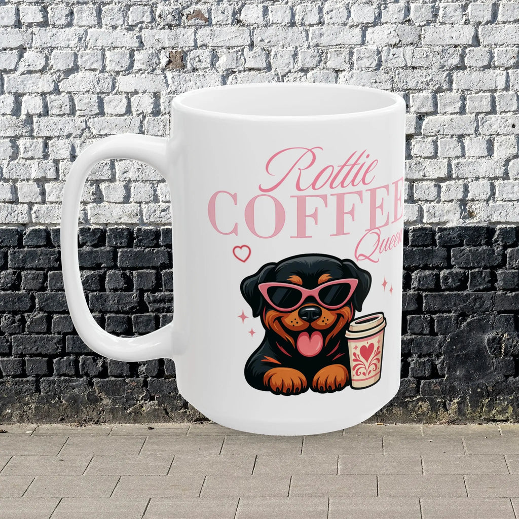 Rottie Coffee Queen Mug — Cute Rotweiler Dog Coffee Lover Ceramic Mug (15oz) Printify