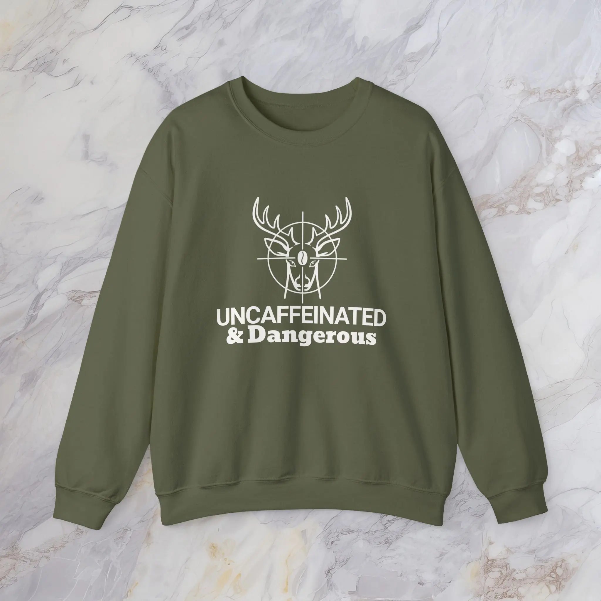 Uncaffeinated & Dangerous Sweatshirt — Deer Coffee Graphic Crewneck Printify