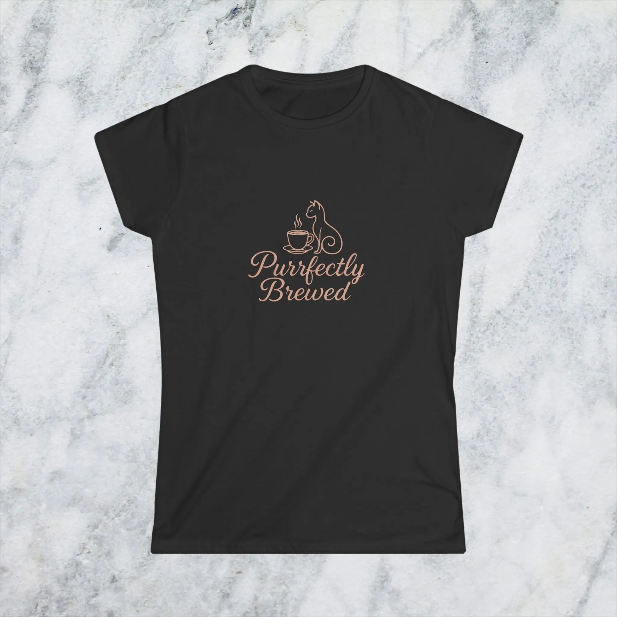 Purrfectly Brewed Tee — Women's Cat Coffee Lovers Shirt Printify