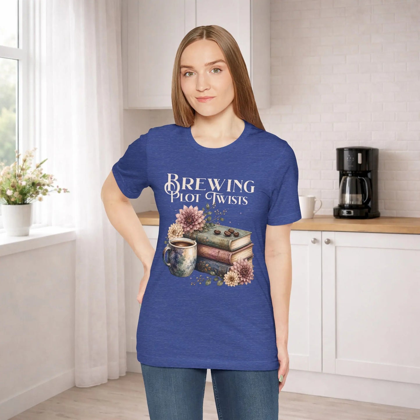 Brewing Plot Twists T‑Shirt — Coffee & Books Literary Tee Printify