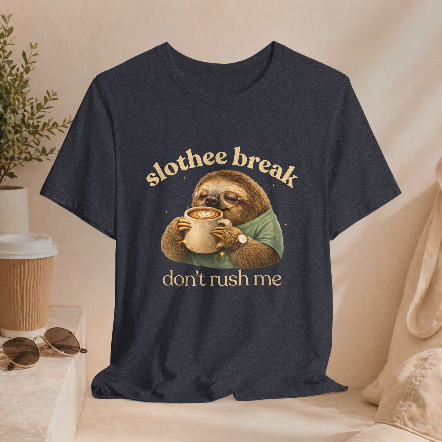 Slothee Break T‑Shirt – "Don't Rush Me" Cute Sloth Coffee Tee Printify
