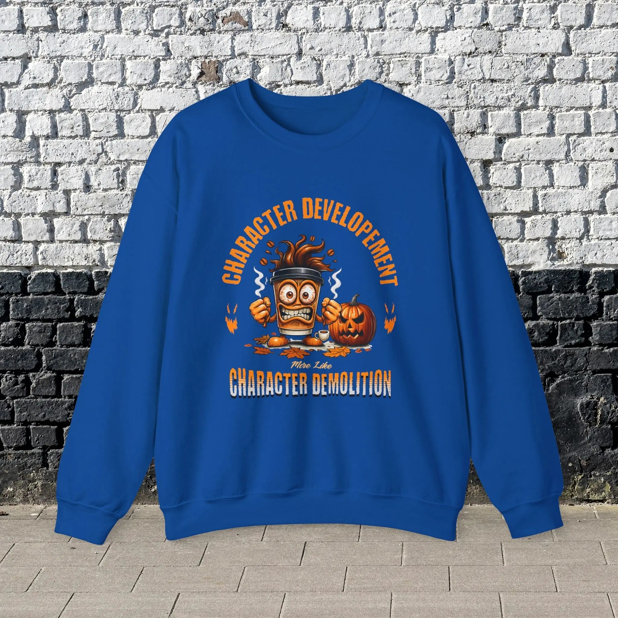 Character Demolition Sweatshirt - Funny Coffee To Go Cup Fall Sweatshirt Printify