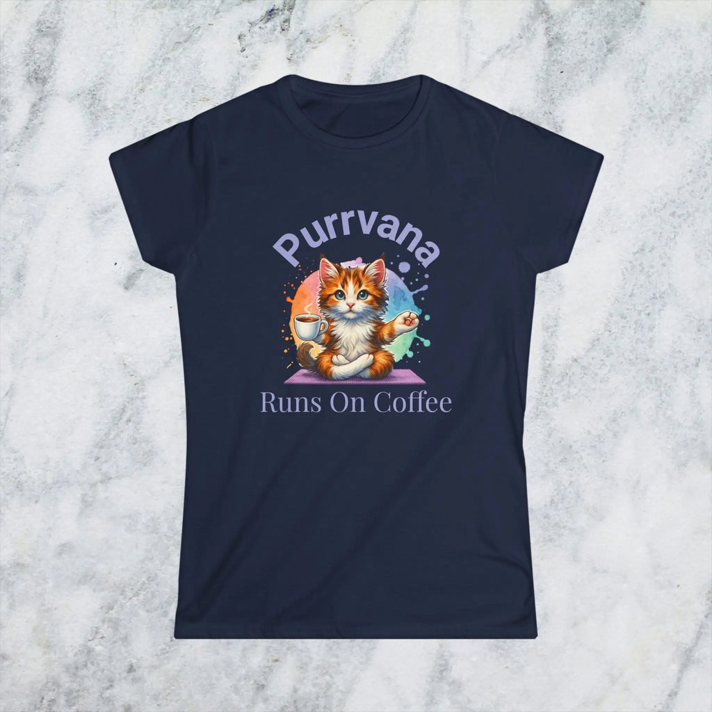 Purrvana Cat Yoga Coffee Shirt – Funny Cat Lover Gift for Coffee Addicts Printify