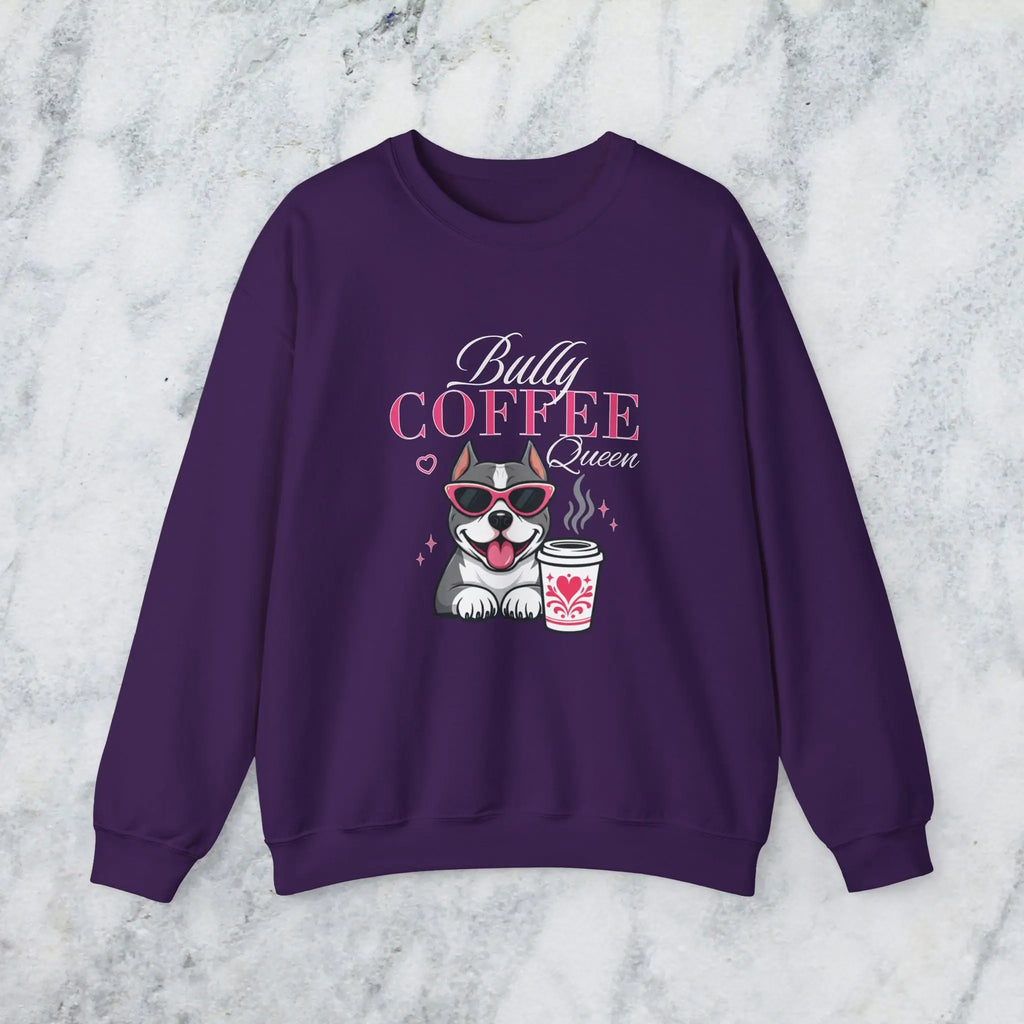 Bully Coffee Queen Sweatshirt — Pitbull with Coffee & Pink Shades Printify