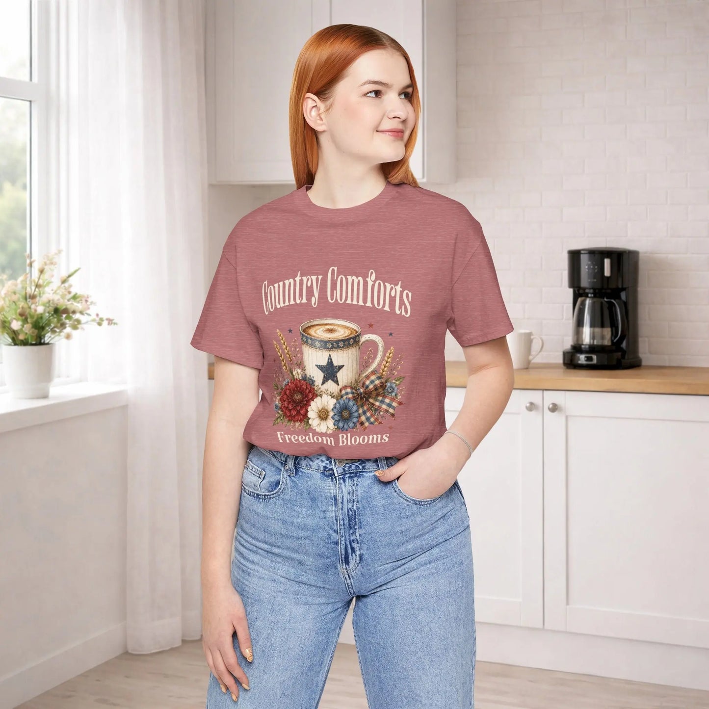 Country Comforts Tee – "Freedom Blooms" Floral Mug Graphic Printify