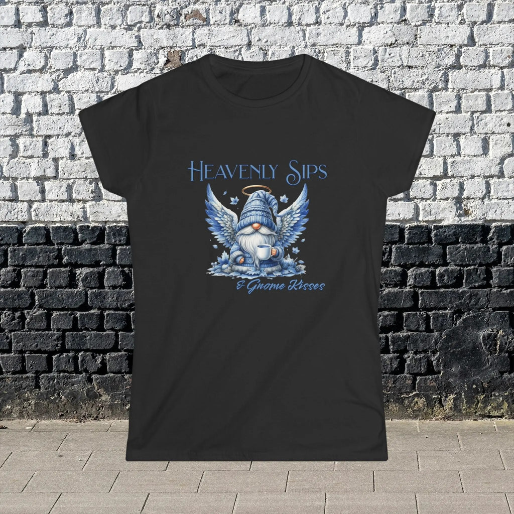 Heavenly Sips Tee, Cute Women's T-Shirt with gnome kisses, Funny Coffee Lovers Gift, Casual Everyday Wear, Cozy Winter Style, Birthday Present - Boldly Bitter Company