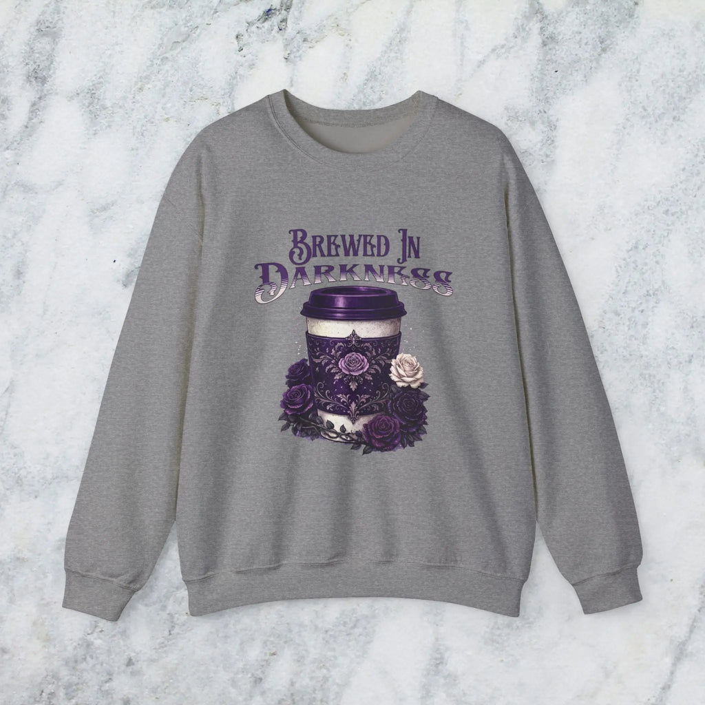 Brewed in Darkness Sweatshirt — Gothic Coffee Cup Graphic Printify