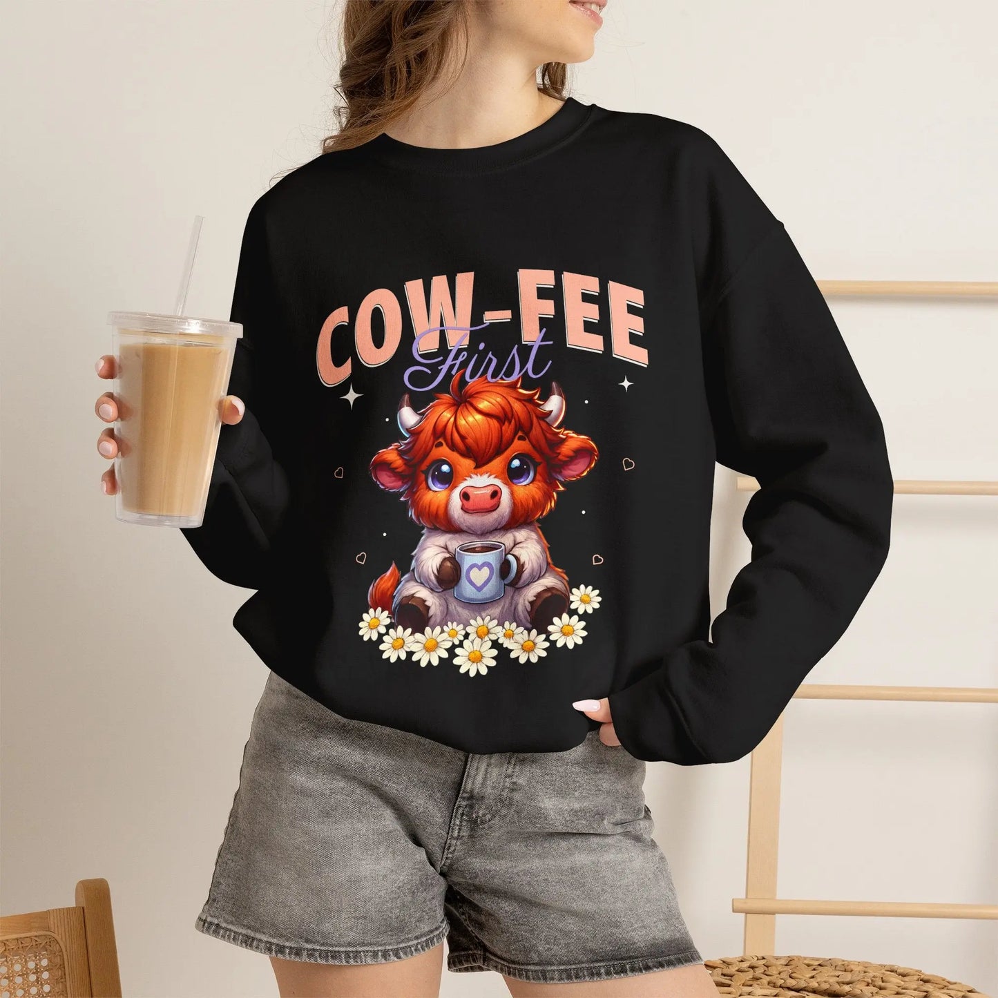 Cow-Fee First Sweatshirt Printify