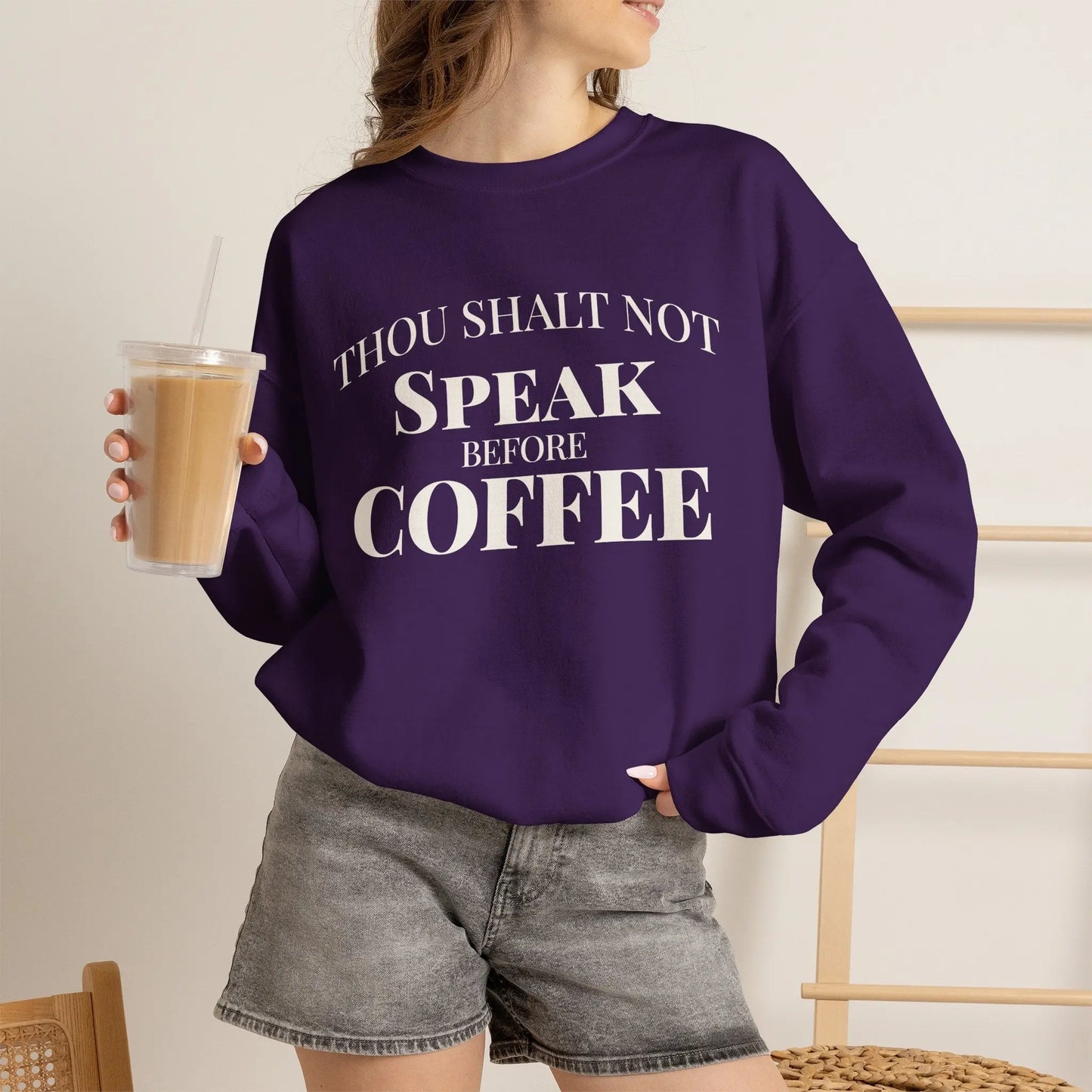 Speak Before Coffee Sweatshirt Printify