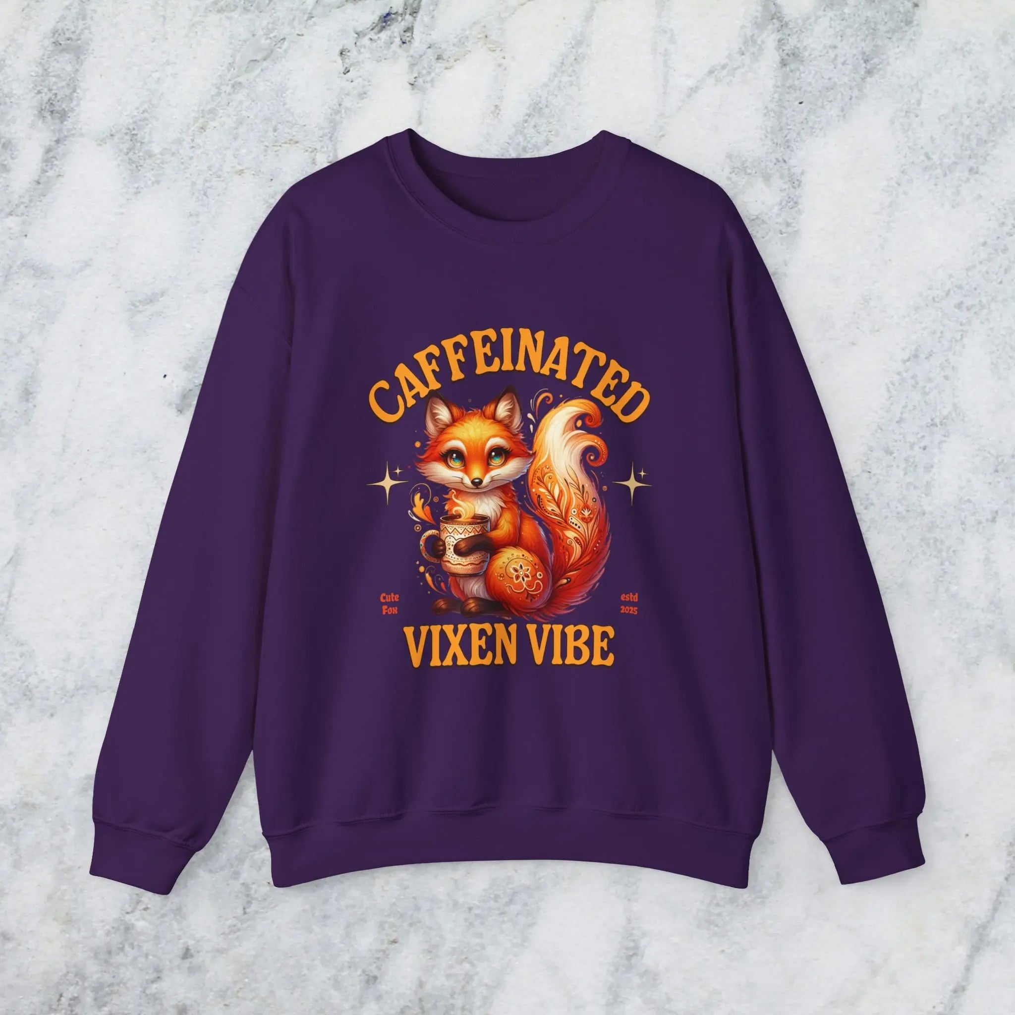 Caffeinated Vixen Vibe Sweatshirt, Cozy Unisex Crewneck for Coffee Lovers, Gift for Birthdays, Fall Fashion, Cute Animal Sweater Printify