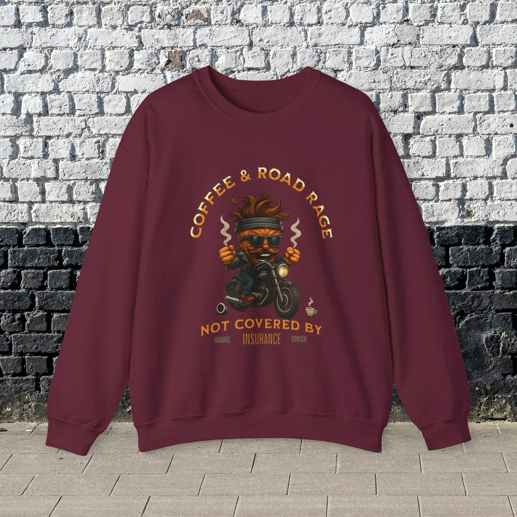Coffee & Road Rage Sweatshirt - Funny To Go Cup on Motorcycle Coffee Sweatshirt Printify