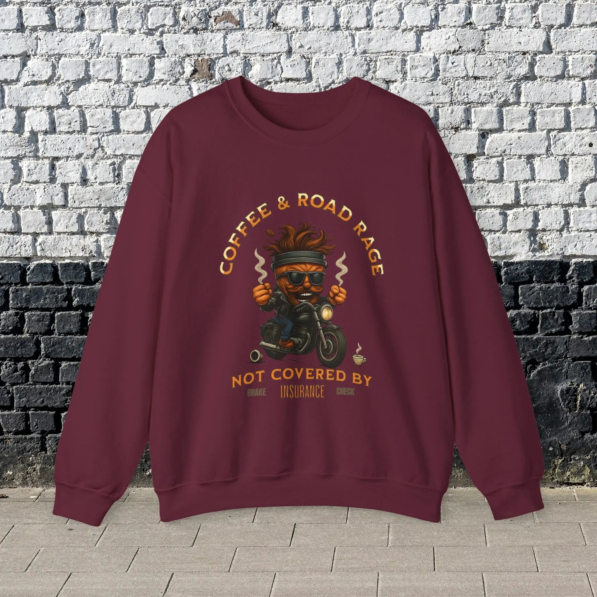 Coffee & Road Rage Sweatshirt - Funny To Go Cup on Motorcycle Coffee Sweatshirt Printify