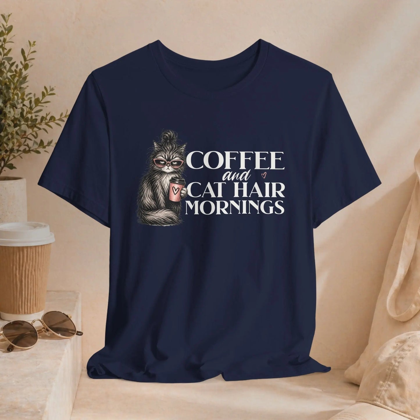 Coffee & Cat Hair Mornings T-Shirt Printify