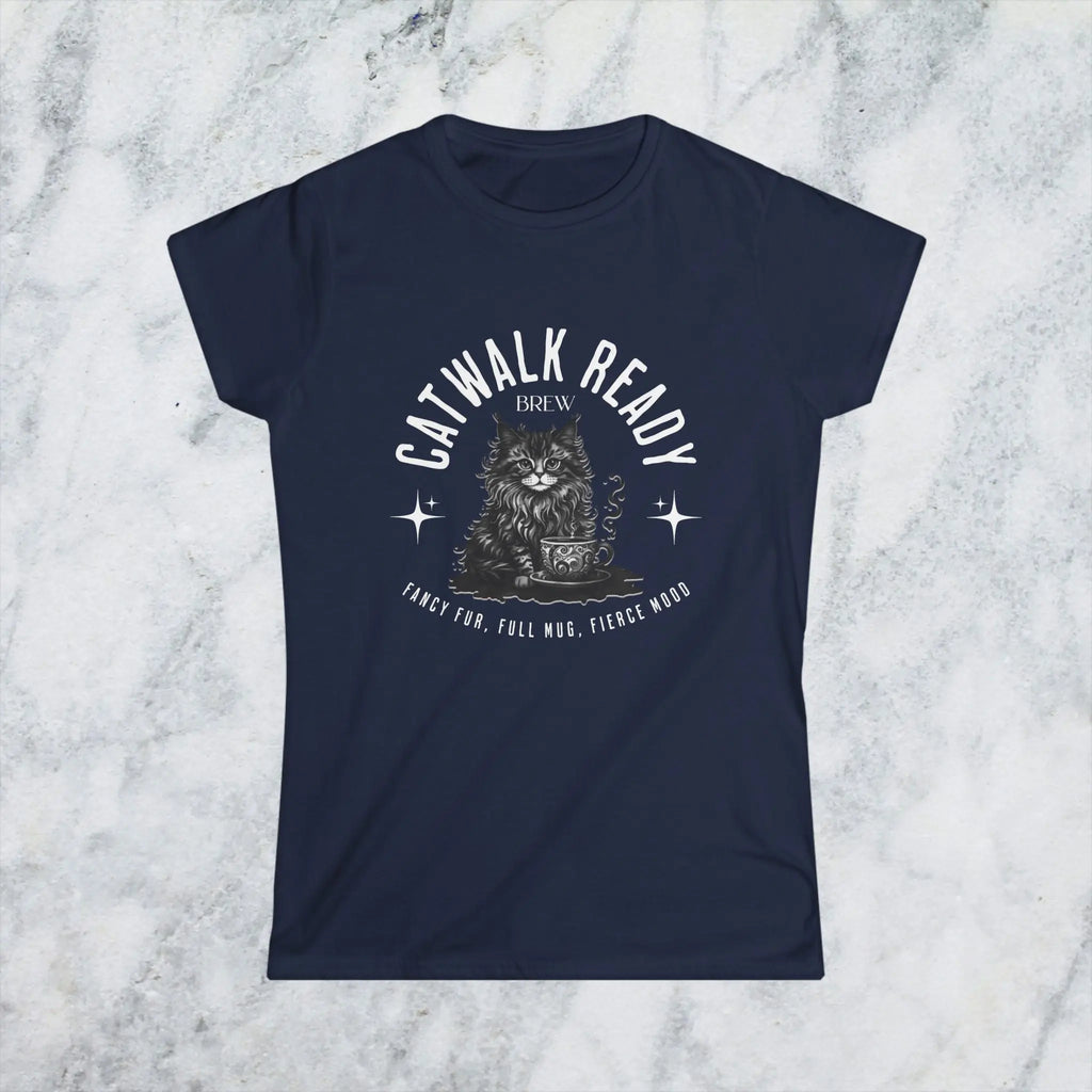 Catwalk Ready Shirt -  Fancy Fur, Full Mug, Fierce Mood Classy Coffee Cat Tee Printify