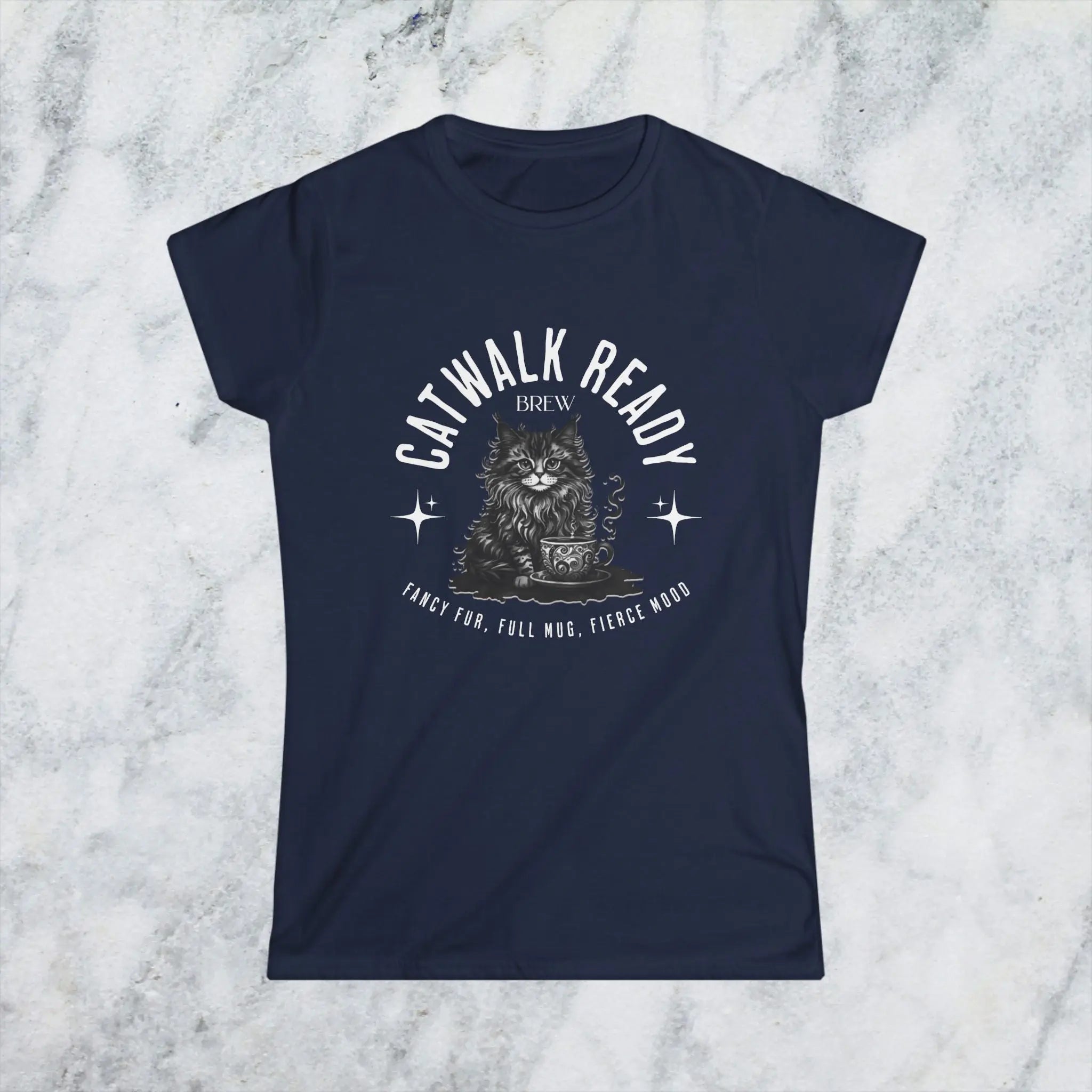 Catwalk Ready Shirt -  Fancy Fur, Full Mug, Fierce Mood Classy Coffee Cat Tee Printify