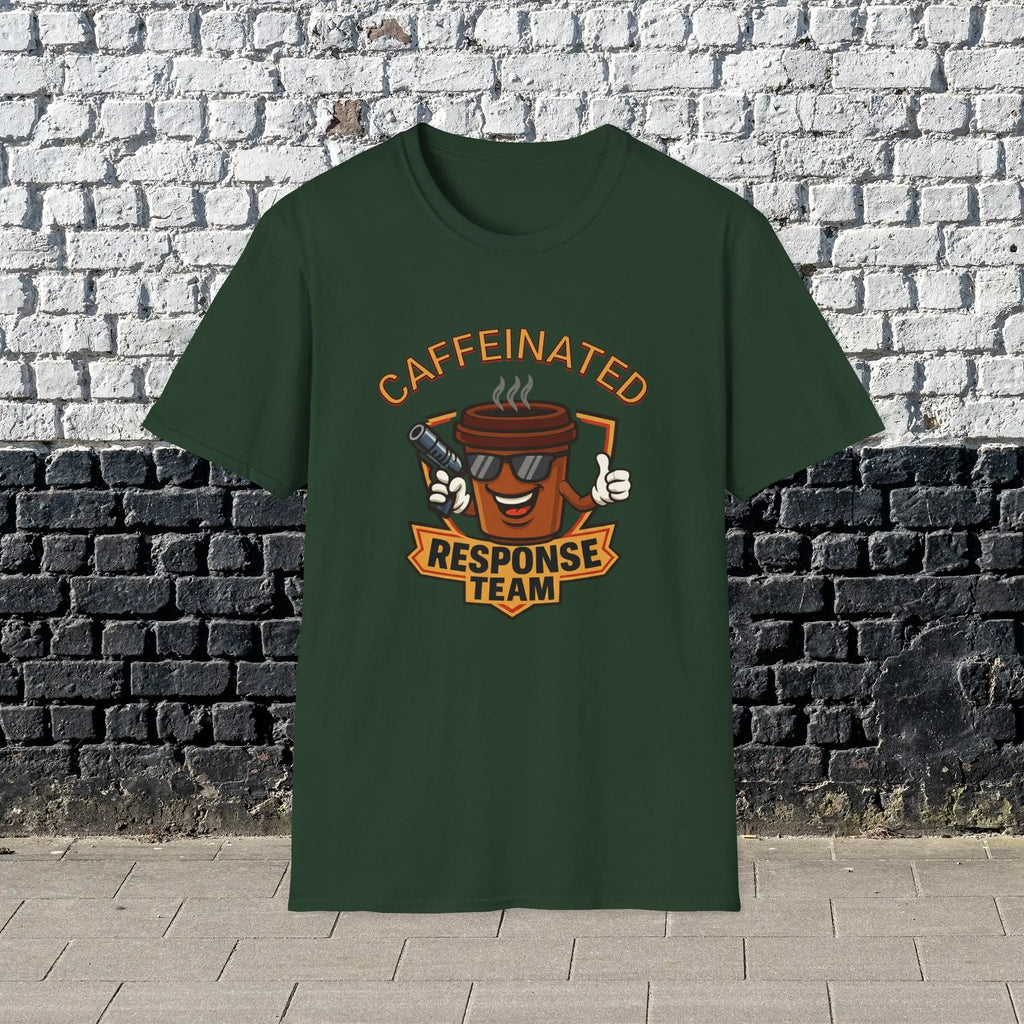 Caffeinated Response Team T-Shirt - funny coffee cup with tazer tee Printify