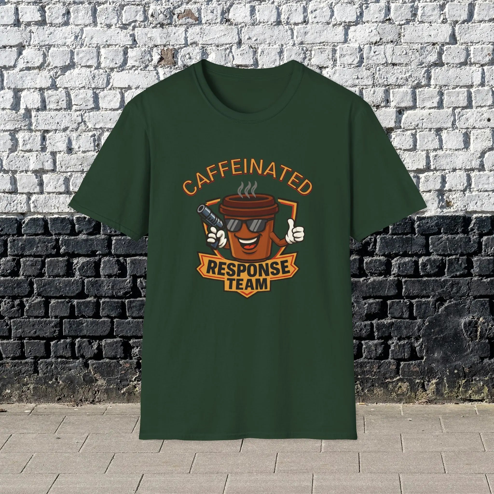 Caffeinated Response Team T-Shirt - funny coffee cup with tazer tee Printify