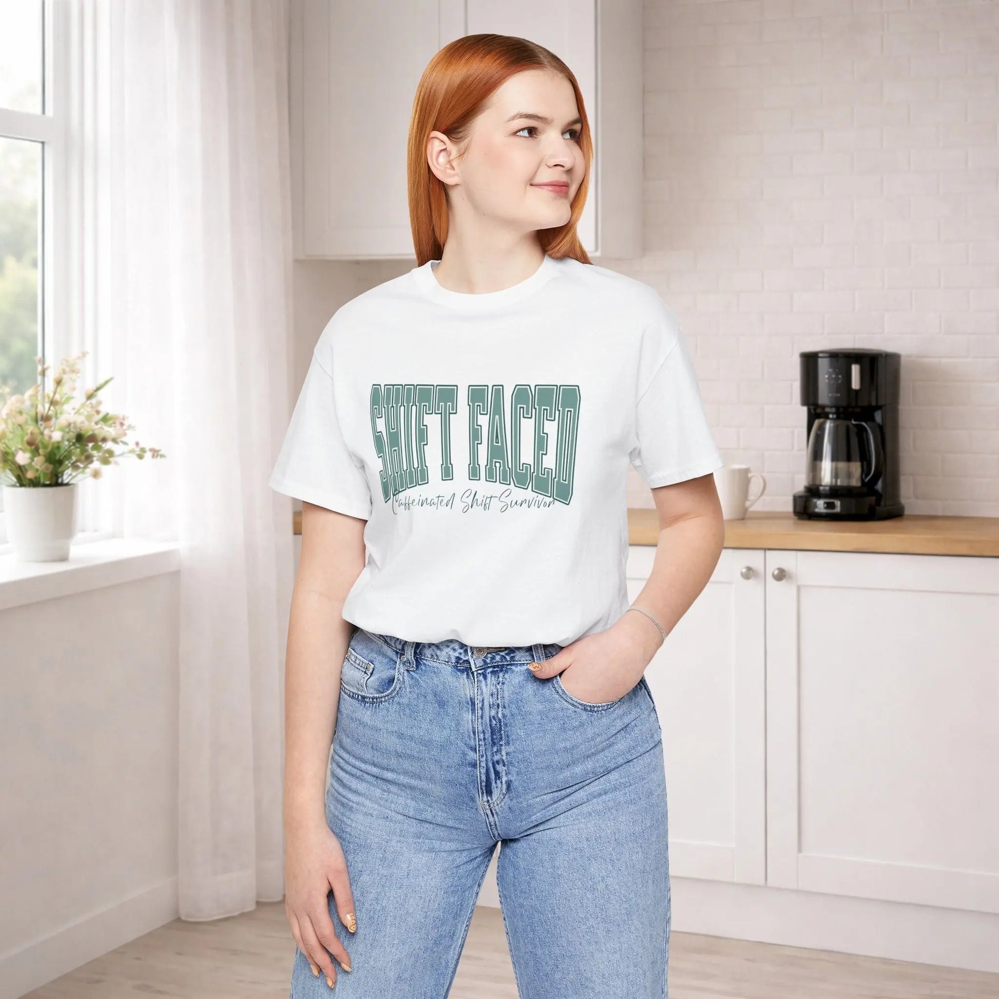 Shift Faced Tee — Vintage Caffeinated Shift Survivor T-Shirt Printify