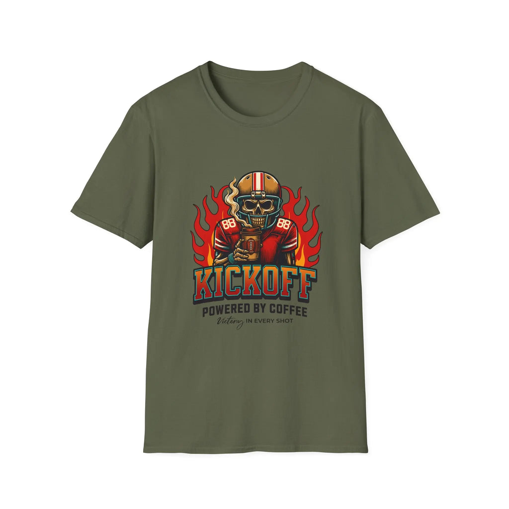 Kickoff Powered by Coffee T-Shirt Printify