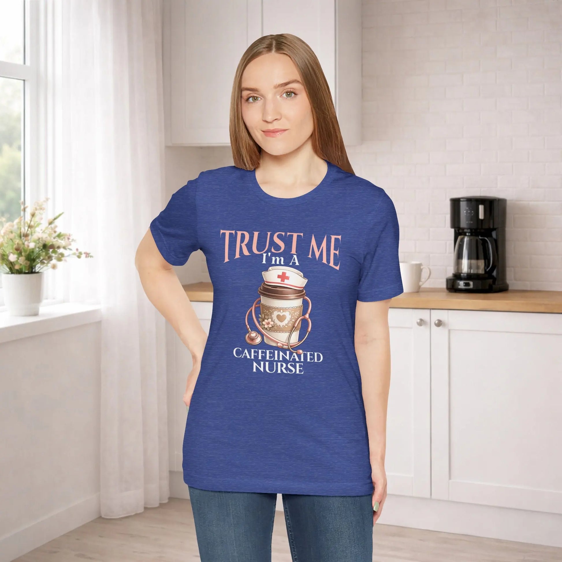 Caffeinated Nurse T‑Shirt — "Trust Me I'm a Caffeinated Nurse" Coffee & Stethoscope Tee Printify