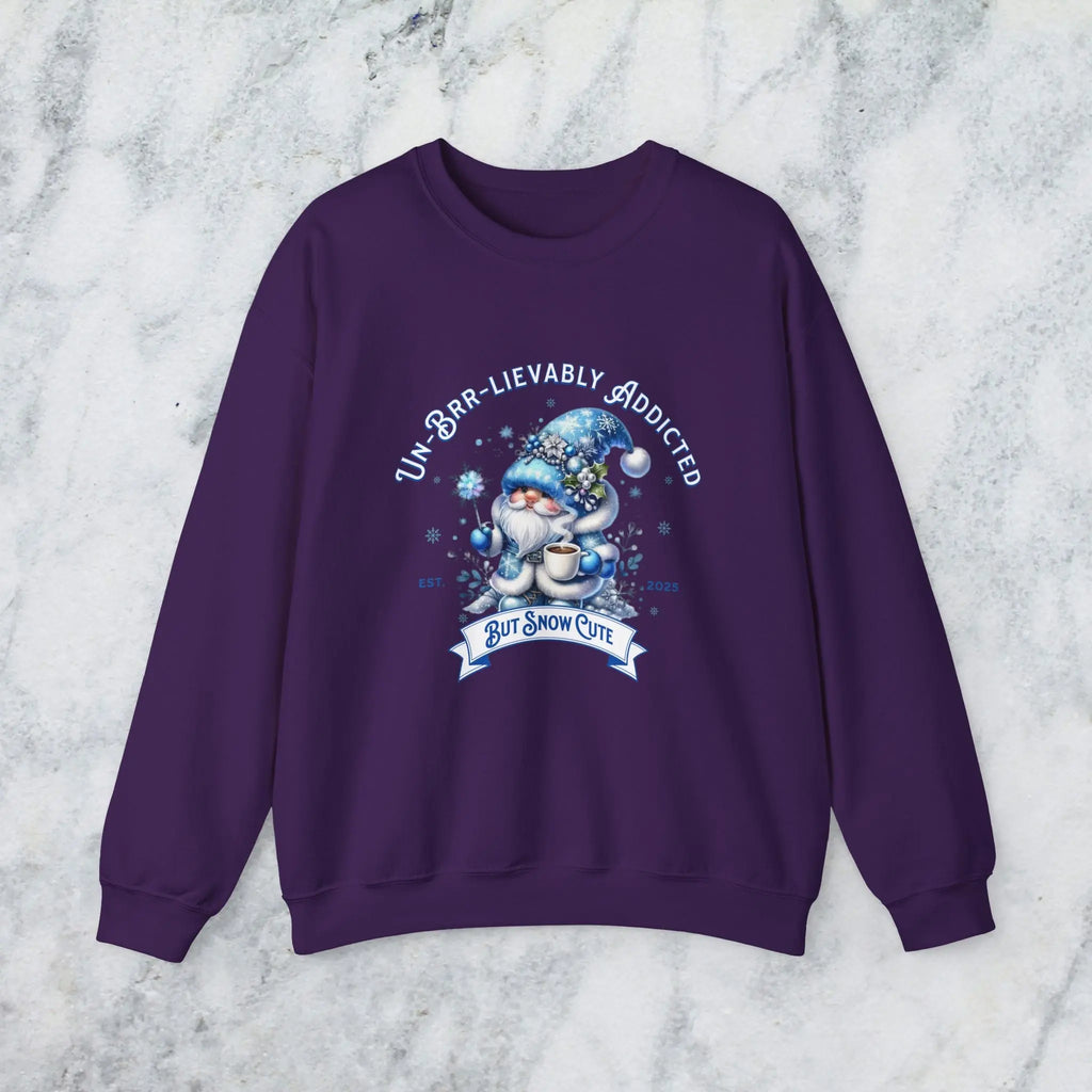 Unbrr-lievalby Addicted Sweatshirt - cute gnome with magic wand holding coffee winter shirt Printify