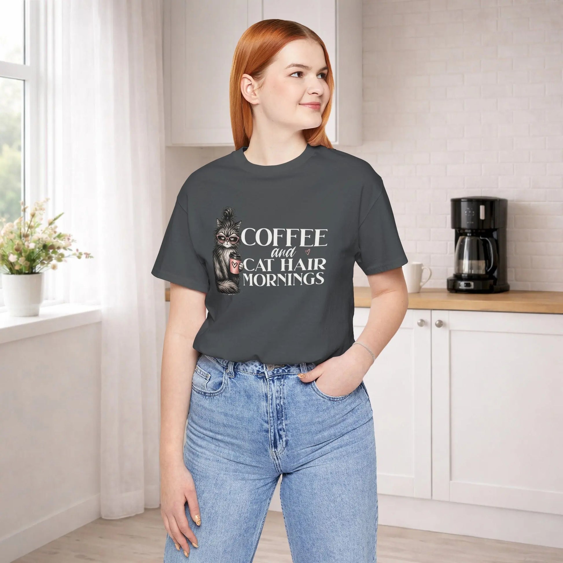 Coffee & Cat Hair Mornings T-Shirt Printify