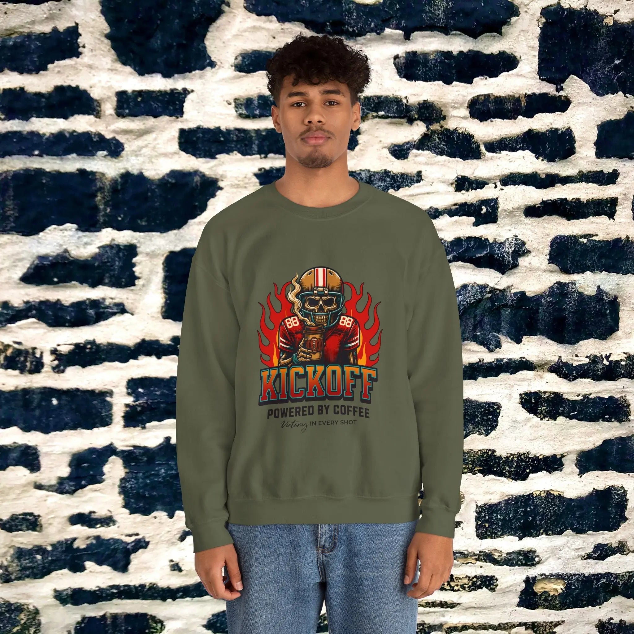 Kickoff Coffee Sweatshirt - Football themed coffee sweatshirt perfect for fall season Printify