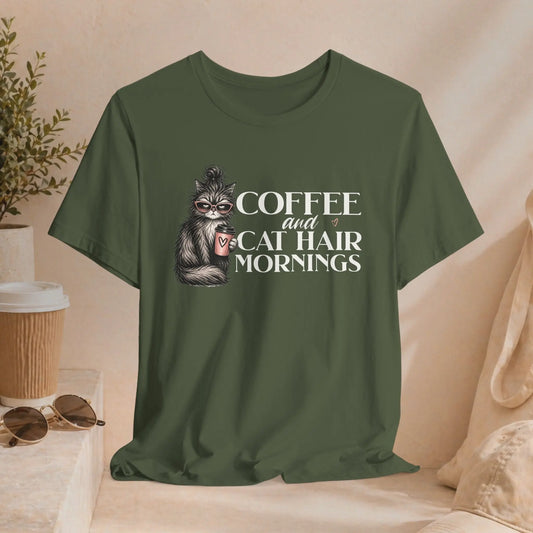 Coffee & Cat Hair Mornings T-Shirt Printify